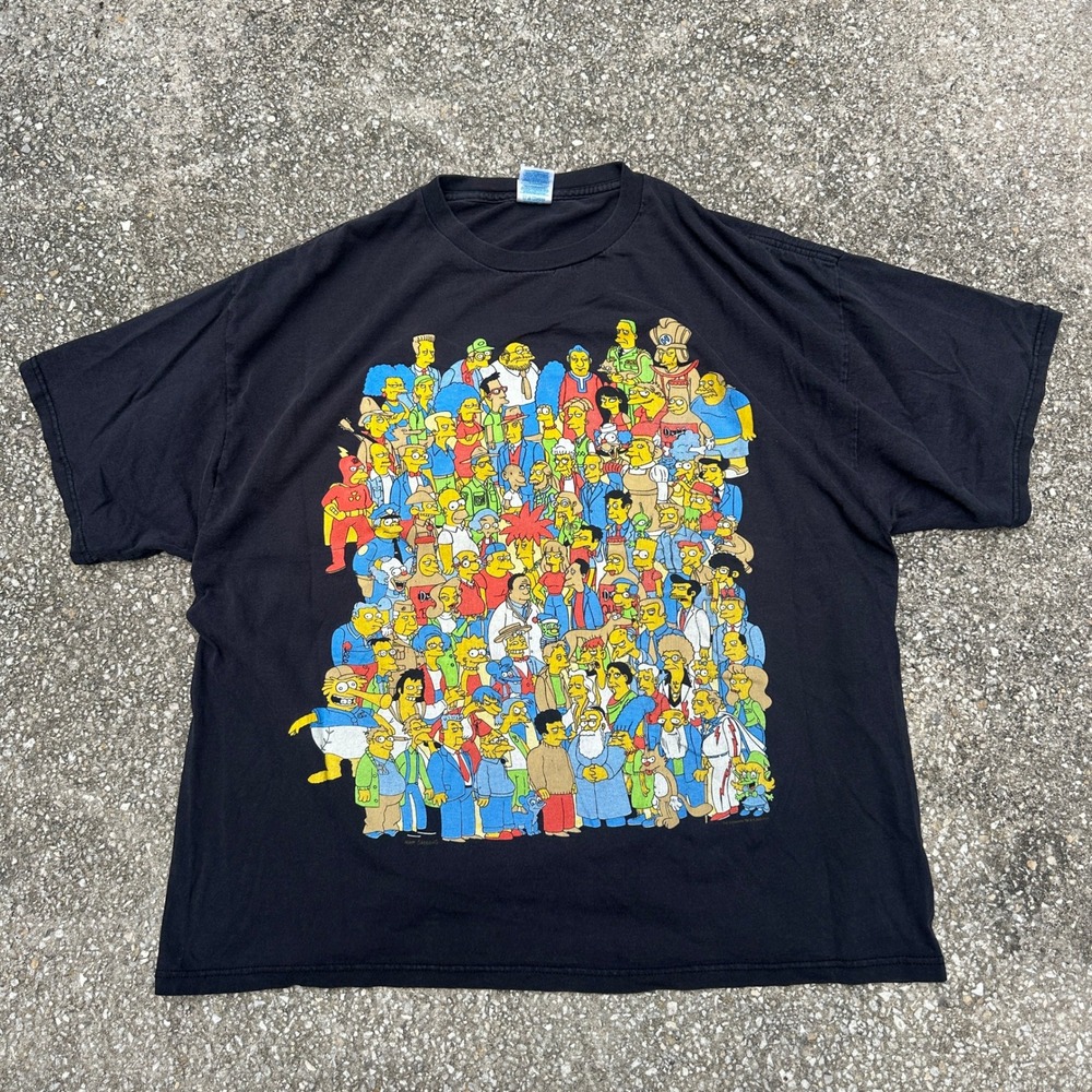 Vtg 90s Simpsons Character Collage Graphic T-Shirt Delta Pro Weight Black 2XL